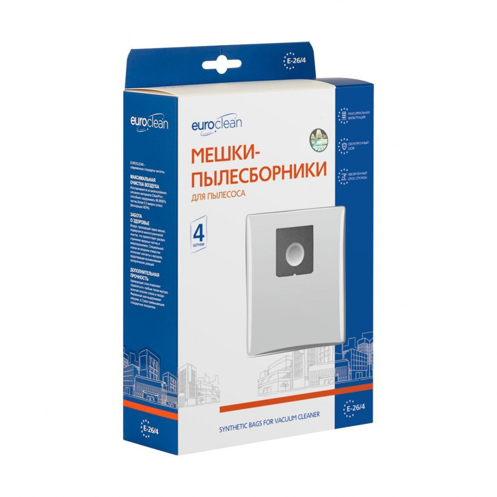 Мешки-пылесборники для пылесосов Salco, Funai, Atlanta синтетические, 4 шт, Euroclean , E-26/4NZ