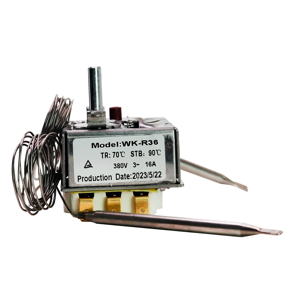 Термостат регулируемый защитный для водонагревателя Ariston, Thermex 150, 200, 300л 16А/20A до 70°С/90°С два капилляра, трехфазный, 100390